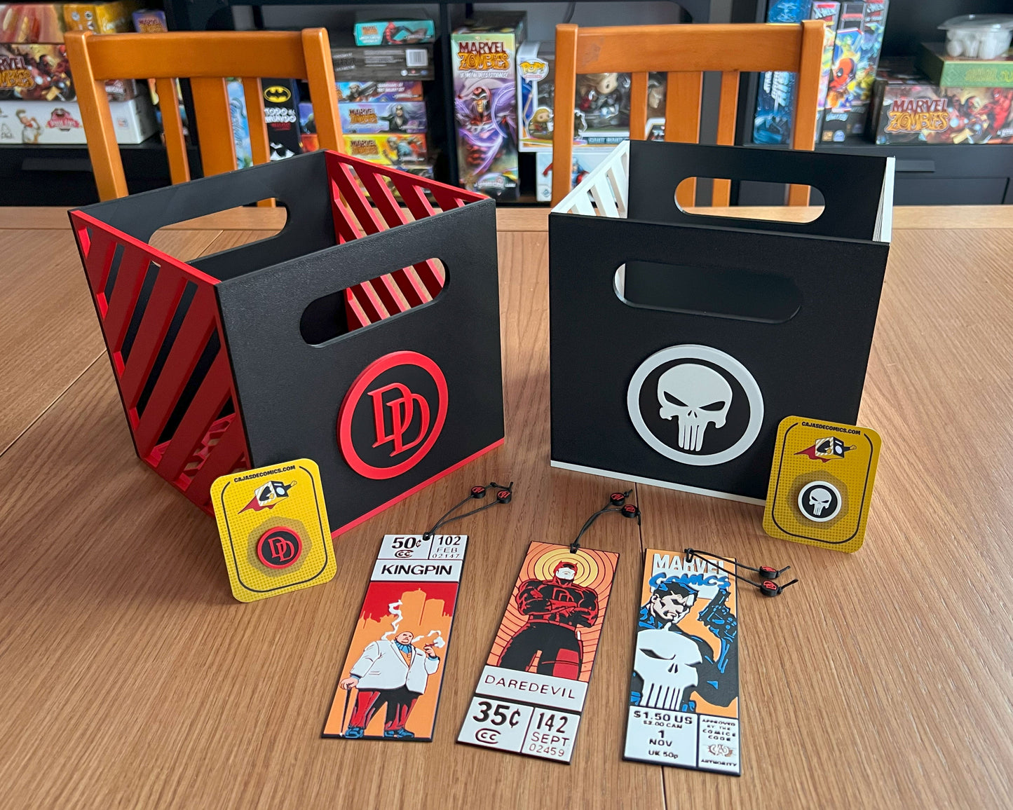 cajas comics daredevil punisher almacenaje guardar marvel coleccion completa