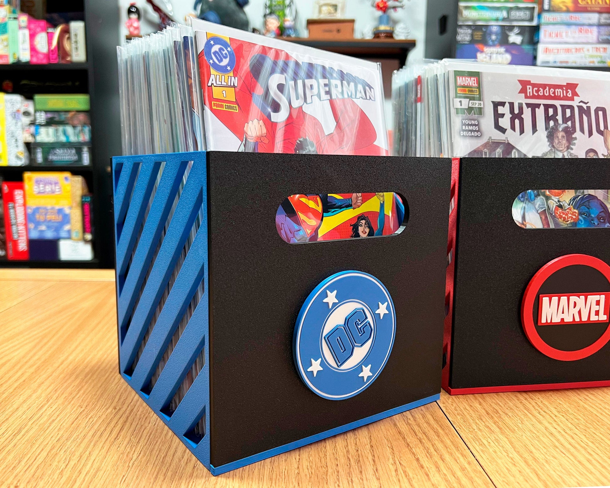 cajas almacenar cómics marvel dc colección detalle dcu