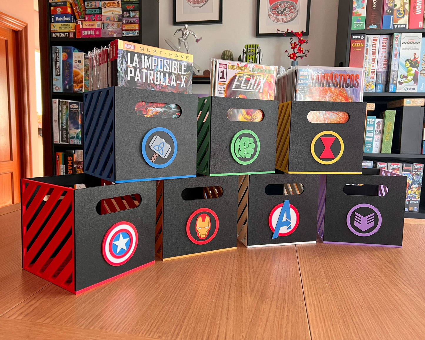 cajas almacenar guardar expositor comics vengadores impresion 3D
