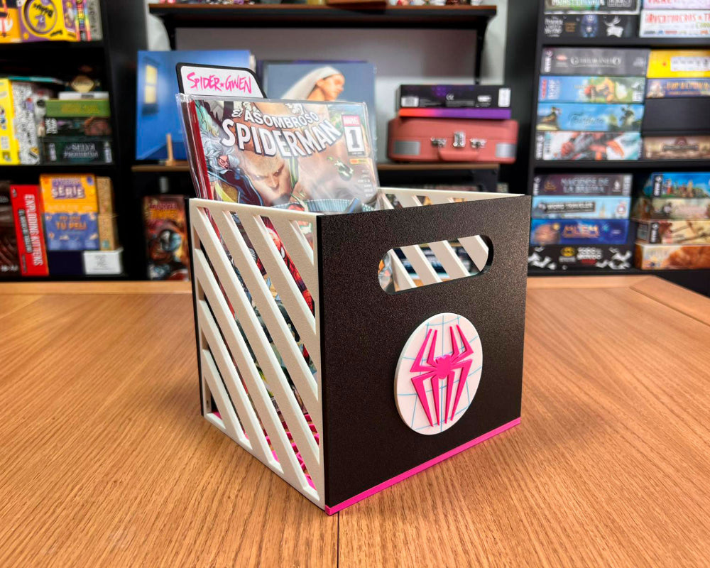 cajas comics grapas aracnidos ucm marvel almacenaje spidergwen