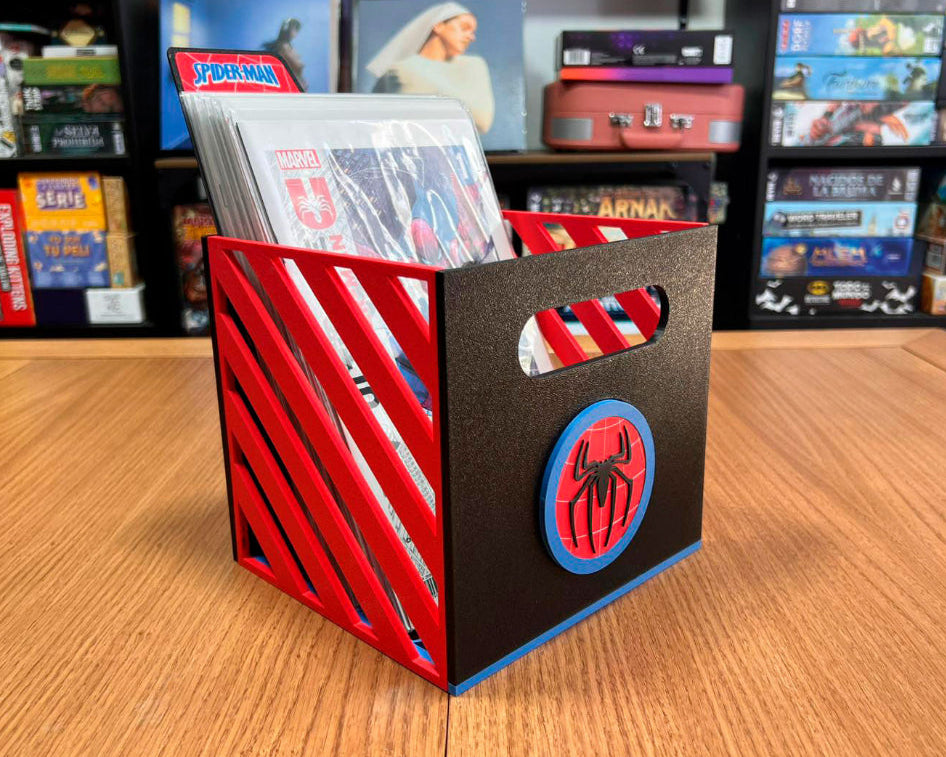 cajas comics grapas aracnidos ucm marvel almacenaje spiderman