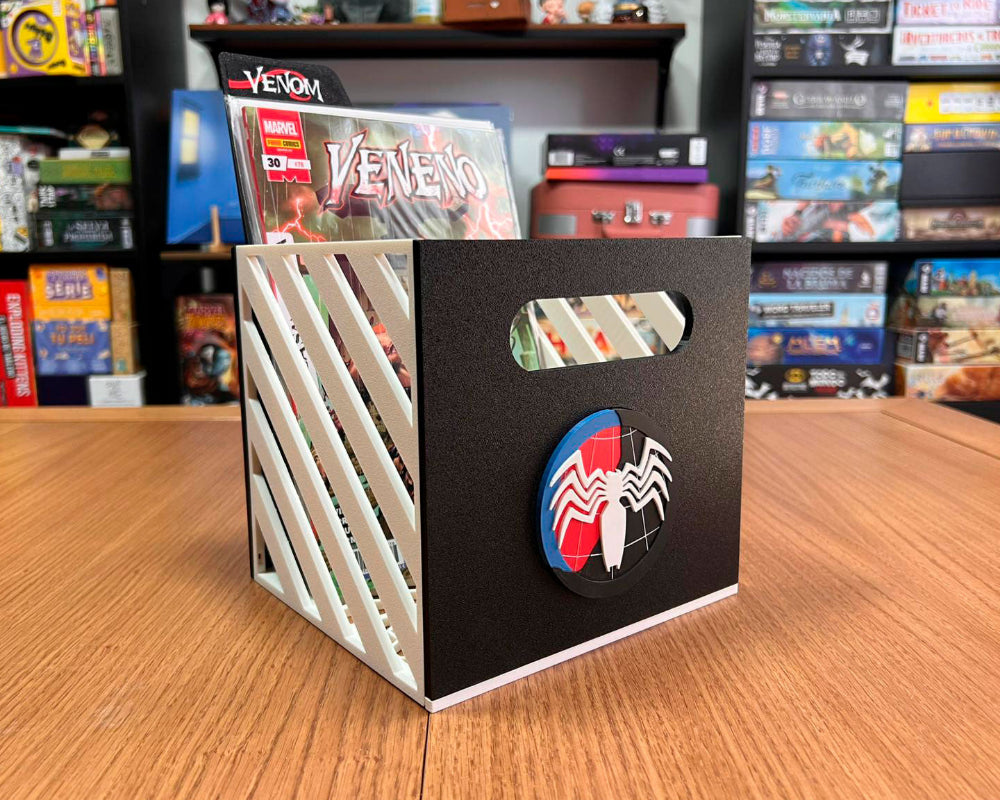 cajas comics grapas aracnidos ucm marvel almacenaje spiderman venom