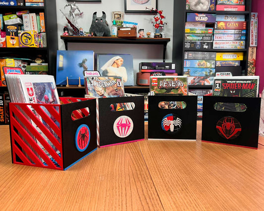 cajas comics grapas aracnidos ucm marvel almacenaje spiderman venom spidergwen miles morales