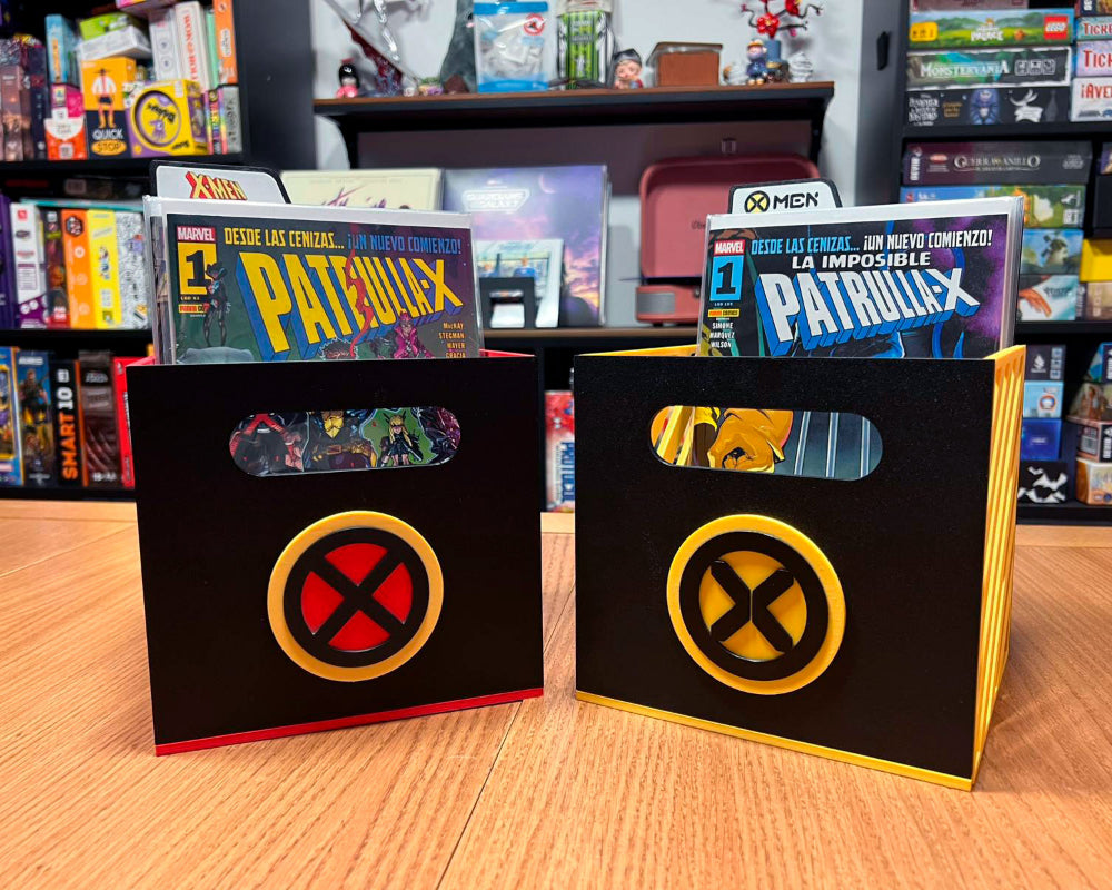 cajas xmen clasico logo moderno hickman muestra